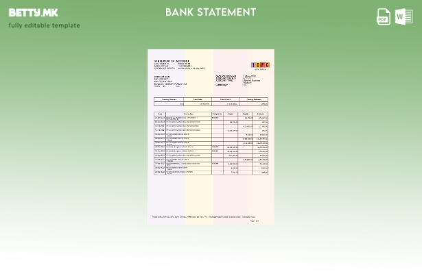 модерен стил ИНДИЈА IDFC Шаблон за збор верзија на првиот извод од банка